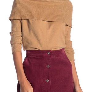 Dreamers by Debut Ribbed Foldover Neckline/Off Shoulder Sweater